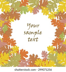 Autumn background with round leaves and text in middle. Vector
