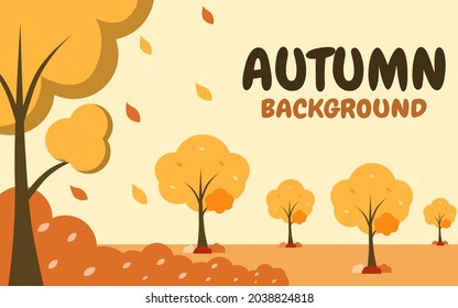 autumn background scenery decorated with trees and leaves for posters. Vector illustration template