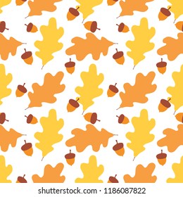 Autumn background. Seamless pattern with acorns and oak leaves. 
