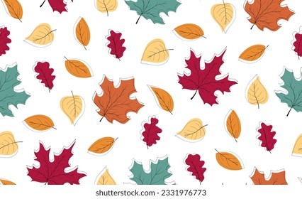 Autumn background, seamless pattern with colorful leaf fall.