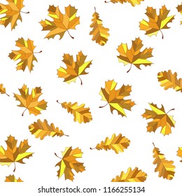 Autumn background. Seamless pattern with maple and oak leaves. Vector illustration