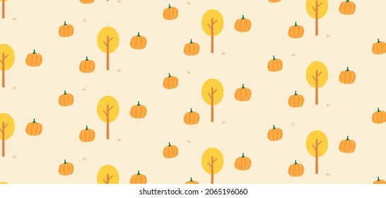 Fondo otoñal. Patrón sin foco. Calabaza y árboles. Ilustración del vector
