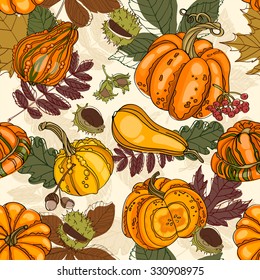 Autumn background. Seamless background. Autumn. Pumpkins. Vector.