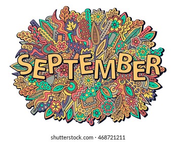 Autumn background. September wallpaper. Fall theme doodles. Ethnic zentangle ornament. Pencil effect trendy doodles. Vector illustration for web design or printed products.