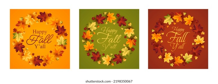 Autumn Background, Set Of Abstract Backgrounds With Leave Frame, Autumn Sale, Banner, Posters, Cover Design Templates, Social Media Wallpaper Stories Happy Fall Yall