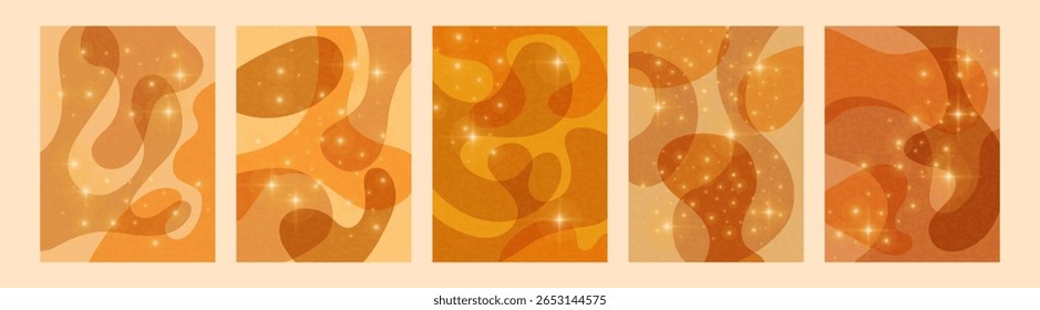 Autumn background set with abstract flowing shapes and glowing stars, modern decorative concept for autumn holidays, wallpaper. Vector.