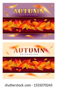 Autumn background set for discound cards design. Leaves composition with abstract elements.