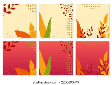 Herbsthintergrund-Set. Herbstsaison Banner mit Blättern. Abstraktes Blumenplakatdesign. Verkauf, Thanksgiving-Konzept mit Blättern. Vektorgrafik.