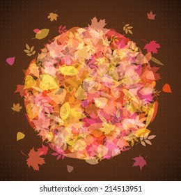 Autumn background. Set of various autumn leaves on brown background. There is place for your text.
