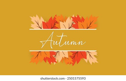 Autumn background with Shadow Leaves on Orange Vector Template