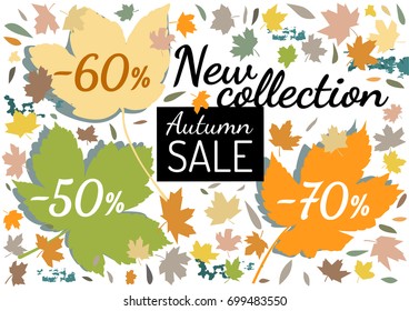 Autumn background with silhouette of leaves. Fall sale template for marketing promotion.