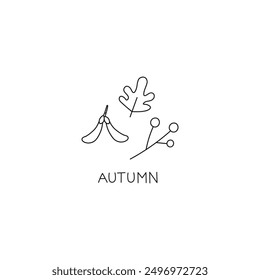 Autumn background sketch. Hand drawn card with different autumn leaves, plants and text. Design vector border with elements for print, poster, paper, label, congratulation. Line art illustration