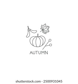 Autumn background sketch. Hand drawn vector card with different autumn leaves, pumpkin and text. The images are created without the use of any artificial intelligence software at any stage. Line art