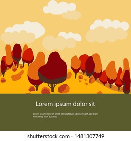 Autumn background with space for text. Flat cartoon style. Vector illustration