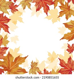 Autumn background with space for text. Thanksgiving and Harvest Day. Leaf fall frame. Watercolor maple leaves. Vector illustration