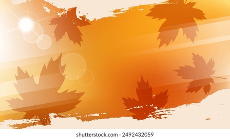 Fondo de otoño con sol, hojas de otoño y pinceladas para el Diseño gráfico de la temporada de otoño. Ilustración vectorial.