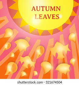 Autumn background with sun and paper leaves. Back to school. Vector illustration.