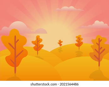Fondo otoñal. Atardecer de otoño. Ilustración vectorial. Diseño minimalista.