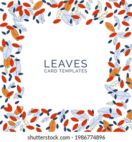 Autumn background template with abstract flat leaves leaves. Frame made from red, orange and yellow leaves. Design for invitations and cards. Vector illustration