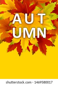 Autumn Background Template, with falling bunch of leaves, shopping sale or seasonal poster for shopping discount promotion, Postcard and Invitation card. Vector illustration Voucher, Banner, Flyer