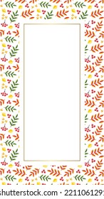 Autumn background template. Frame of fall leaves, herbs and berries with blank space for text or photo. Floral backdrop for web, social networks and stories. Vector 10 EPS.