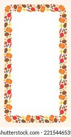 Autumn background template. Frame of fall leaves, herbs and berries with blank space for text or photo. Floral backdrop for web, social networks and stories. Vector 10 EPS.