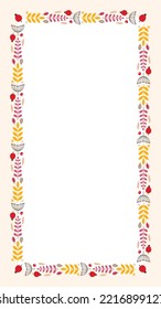 Autumn background template. Frame of fall leaves, herbs and berries with blank space for text or photo. Floral backdrop for web, social networks and stories. Vector 10 EPS.