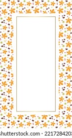 Autumn background template. Frame of fall leaves, herbs and berries with blank space for text or photo. Floral backdrop for web, social networks and stories. Vector 10 EPS.