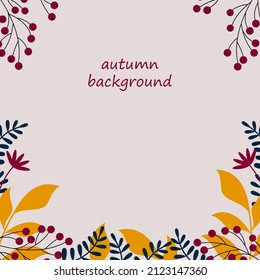 autumn background template with leaves and berries