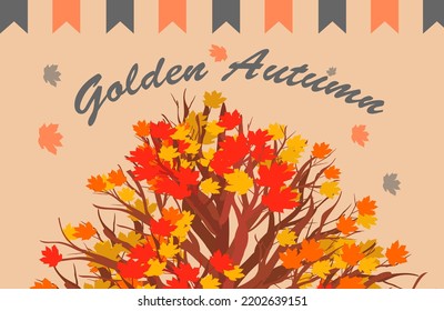 Plantilla de fondo de otoño con texto en el centro. Se puede usar como cartel para las vacaciones de otoño, como postal, anuncio, volante. Ilustración del vector