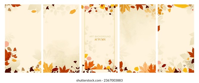 Autumn background templates with simple yellow plants and leaves. Vector illustration with floral elements for sale banner, invitation, advertisement, cover, greeting card, social media post and story