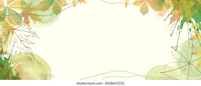 Autumn background. Thanksgiving and Harvest Day. Watercolor maple leaves border. Leaf fall horizontal banner. Vector illustration