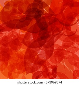 Autumn background with transparent leaves. Red. Vector, illustration. Suitable for web, packaging, cards, paper.