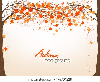 Autumn background with a tree and colorful leaves. Vector.