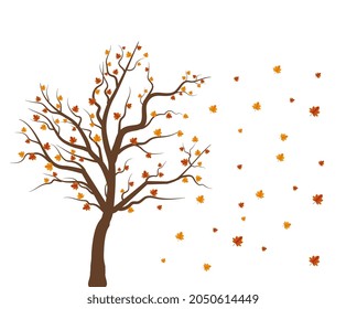 autumn background with a tree and fallen leaves. vector illustration