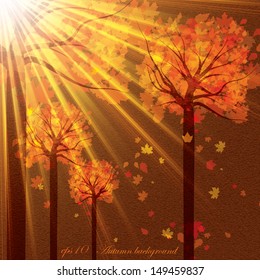 Autumn background with trees and falling leaves  