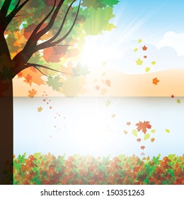 Autumn background with trees and falling leaves  