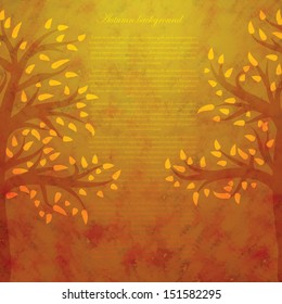 Autumn background with trees and falling leaves  