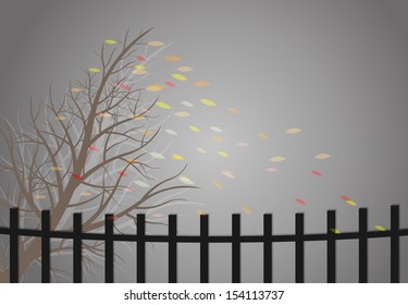Autumn background with trees and falling leaves 