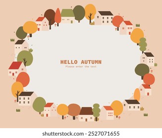 Autumn background with trees and houses. Vector illustration for your design