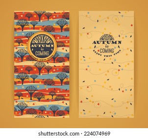 Autumn background with Typography. Vector illustration. Design elements for posters, flyers, graphics module,banners. Pattern with birds and trees.