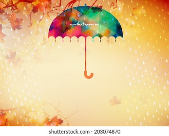 Autumn background with umbrella and leaves. And also includes EPS 10 vector