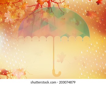 Autumn background with umbrella and leaves. And also includes EPS 10 vector