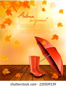 Autumn background with umbrella and rain boots. Vector.