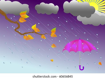 autumn background with umbrella. vector illustration.