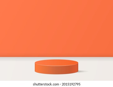 Autumn background vector 3d , cylinder background in orange color. Abstract background 3d vector illustration concept. Scene for cosmetic presentation in vector file.