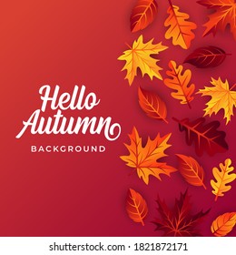 Autumn background vector with decorative leaves. Autumn fall Vector background template. Abstract Autumn background design template for ad, poster, banner, flyer, invitation, website or greeting card