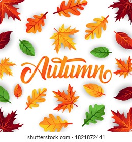 Autumn background vector with decorative leaves. Autumn fall Vector background template. Abstract Autumn background design template for ad, poster, banner, flyer, invitation, website or greeting card