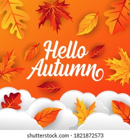 Autumn background vector with decorative leaves. Autumn fall Vector background template. Abstract Autumn background design template for ad, poster, banner, flyer, invitation, website or greeting card