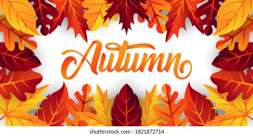 Autumn background vector with decorative leaves. Autumn fall Vector background template. Abstract Autumn background design template for ad, poster, banner, flyer, invitation, website or greeting card